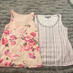 White House Black Market Pink Floral and Gray Striped Tank Tops